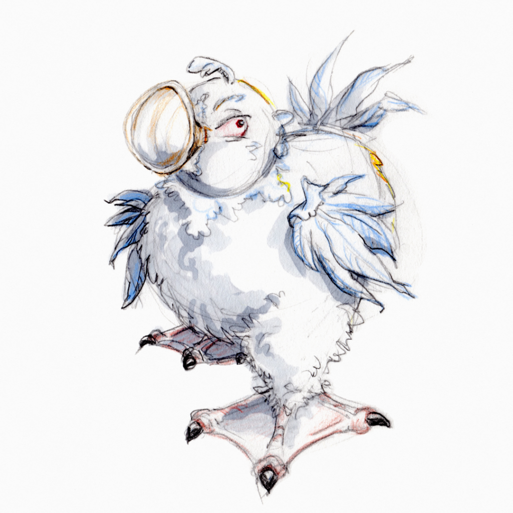 Trötentier, farbig mit Copic und Polychromos